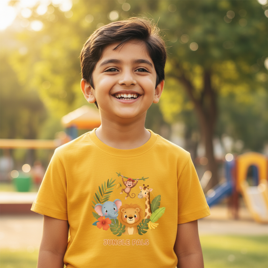 Boy's Crew Neck T-Shirt - Jungle Pals
