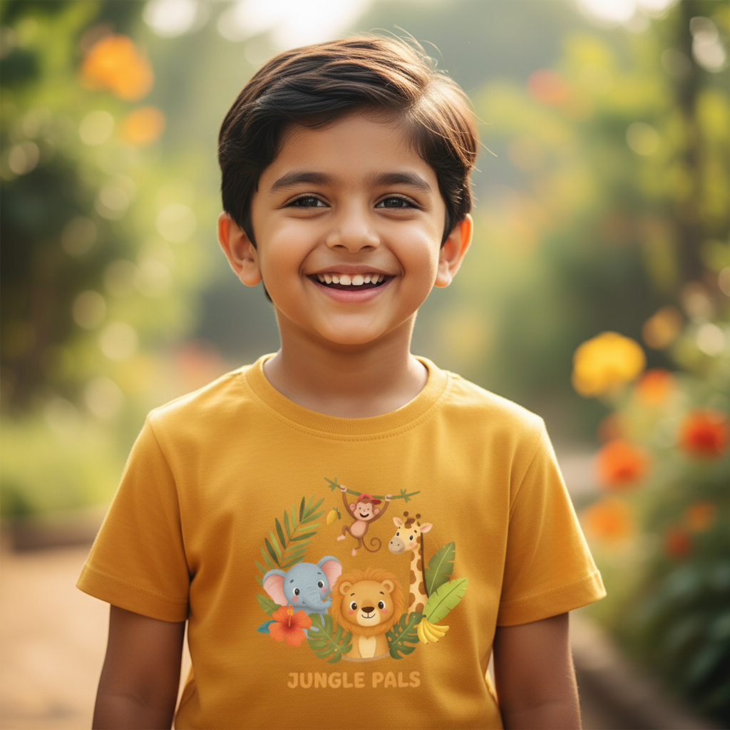 Boy's Crew Neck T-Shirt - Jungle Pals