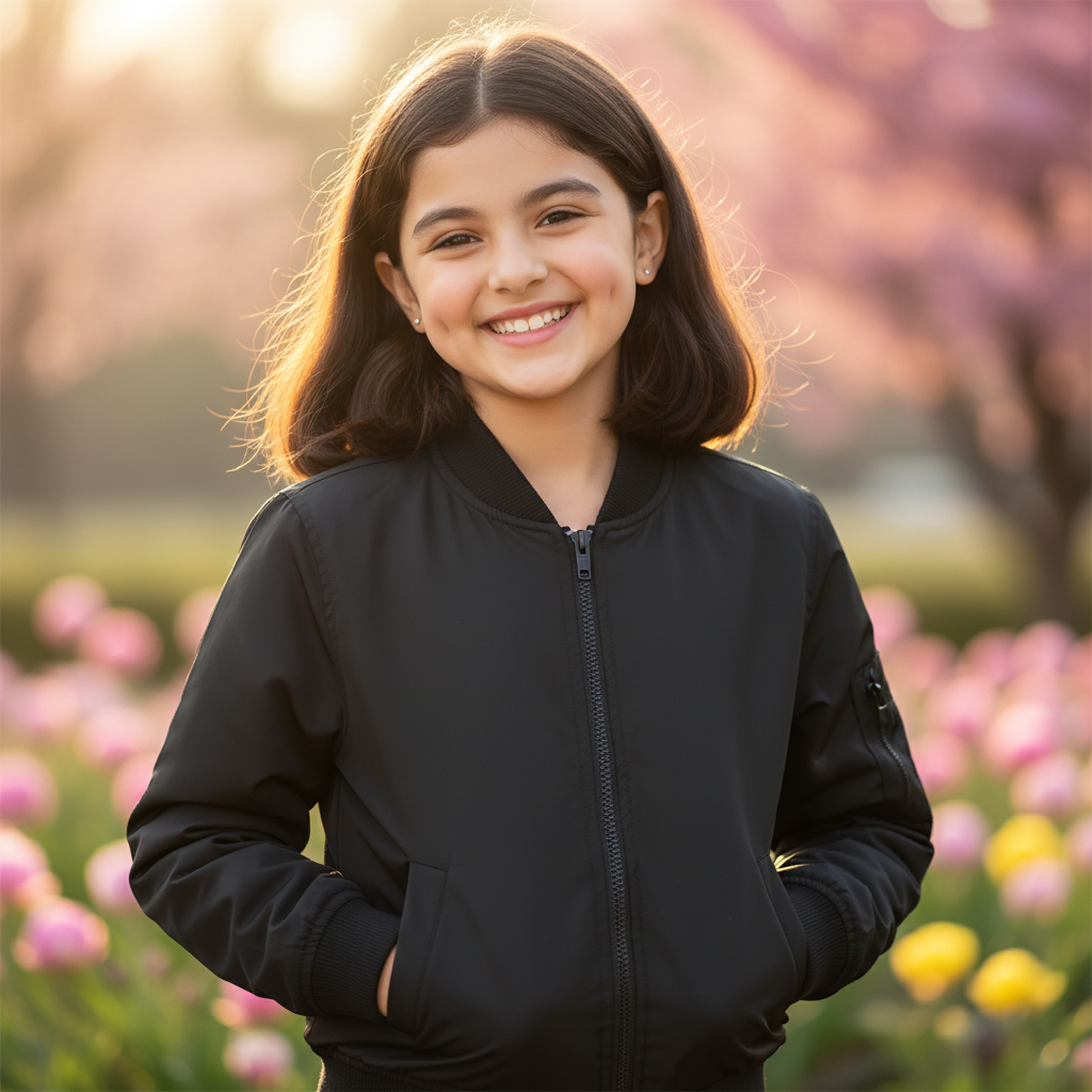 Kids Bomber Jacket - Features a stylish bomber cut with Lycra ribbed hem and cuffs for a snug fit.