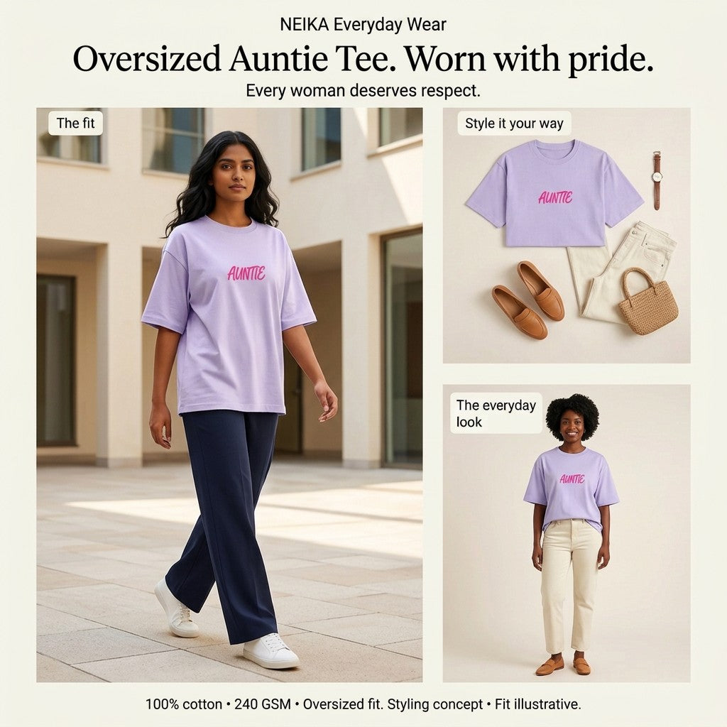 NEIKA Women's Auntie Oversized Cotton T-Shirt, 240 GSM