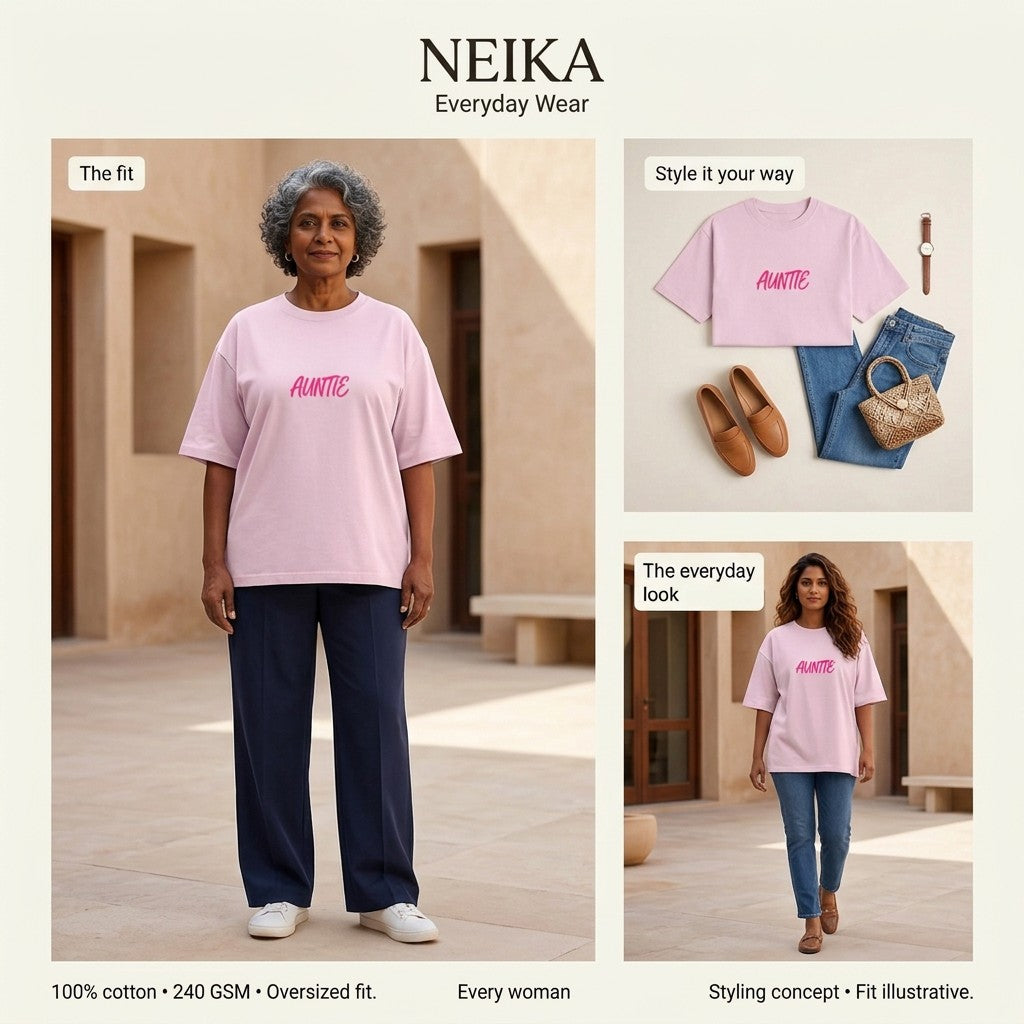 NEIKA Women's Auntie Oversized Cotton T-Shirt, 240 GSM