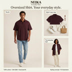 NEIKA Unisex Oversized Cotton Shirt, Half Sleeve