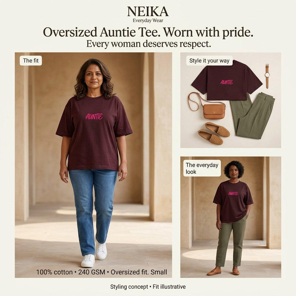 NEIKA Women's Auntie Oversized Cotton T-Shirt, 240 GSM