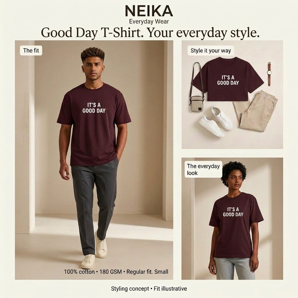 NEIKA It's a Good Day Puff Print Cotton T-Shirt, Unisex 180 GSM