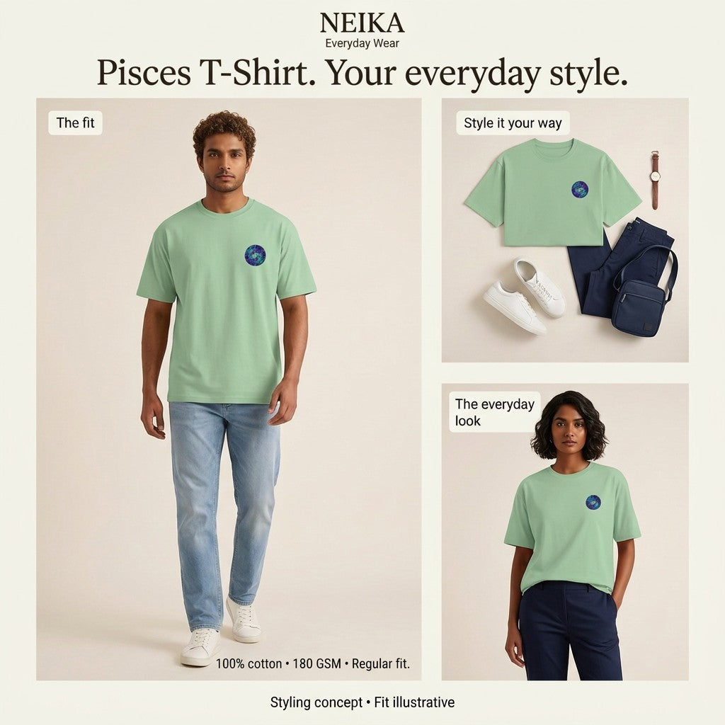 NEIKA Pisces Zodiac Unisex Cotton T-Shirt, 180 GSM Regular Fit