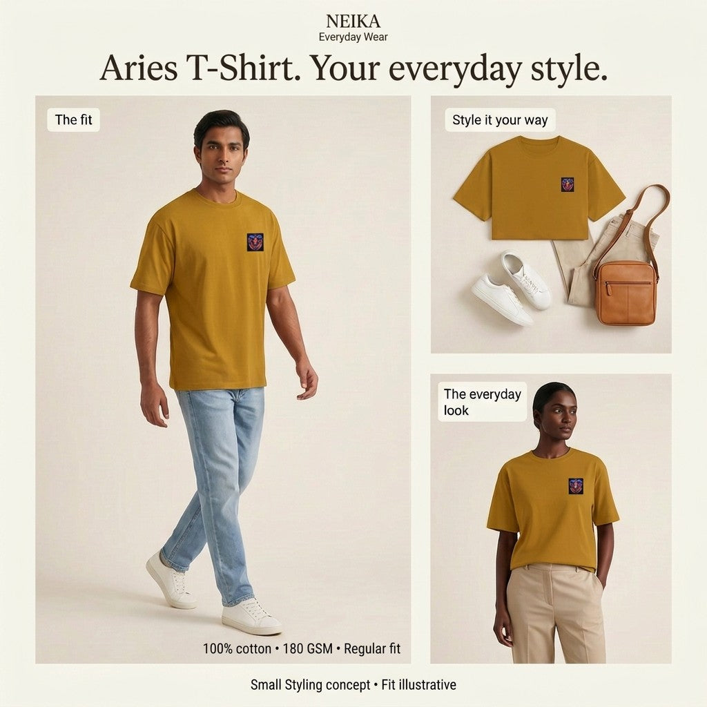 NEIKA Aries Zodiac Unisex Cotton T-Shirt, 180 GSM Regular Fit