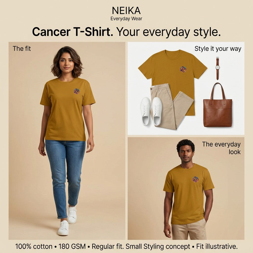 NEIKA Cancer Zodiac Unisex Cotton T-Shirt, 180 GSM Regular Fit