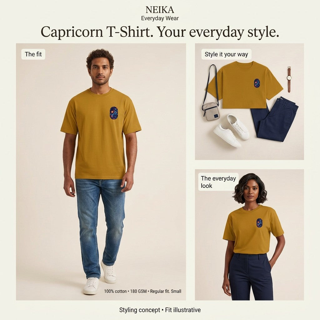 NEIKA Capricorn Zodiac Unisex Cotton T-Shirt, 180 GSM Regular Fit
