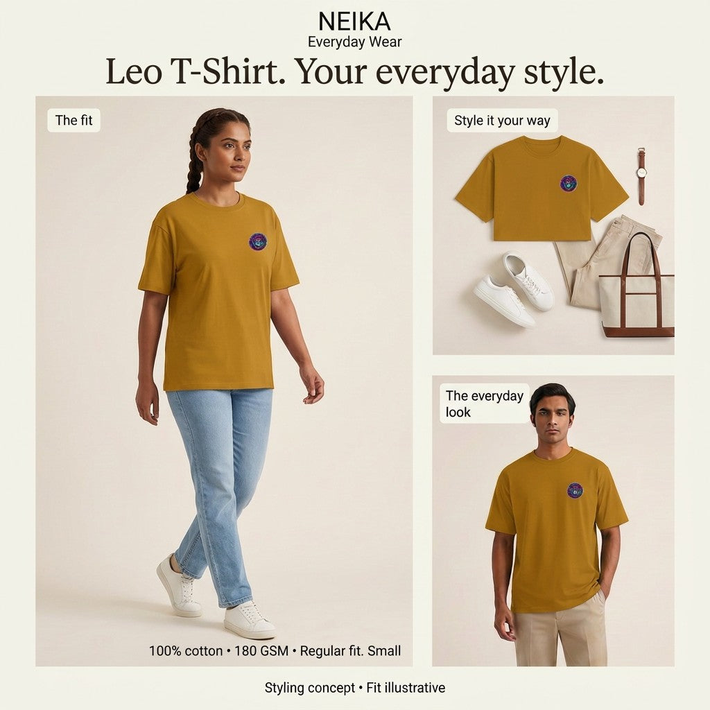 NEIKA Leo Zodiac Unisex Cotton T-Shirt, 180 GSM Regular Fit