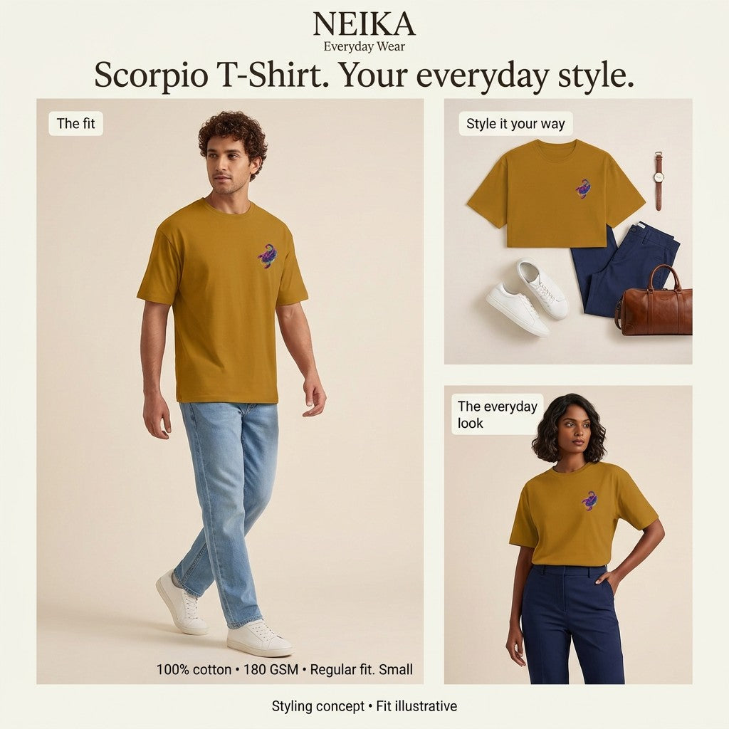 NEIKA Scorpio Zodiac Unisex Cotton T-Shirt, 180 GSM Regular Fit