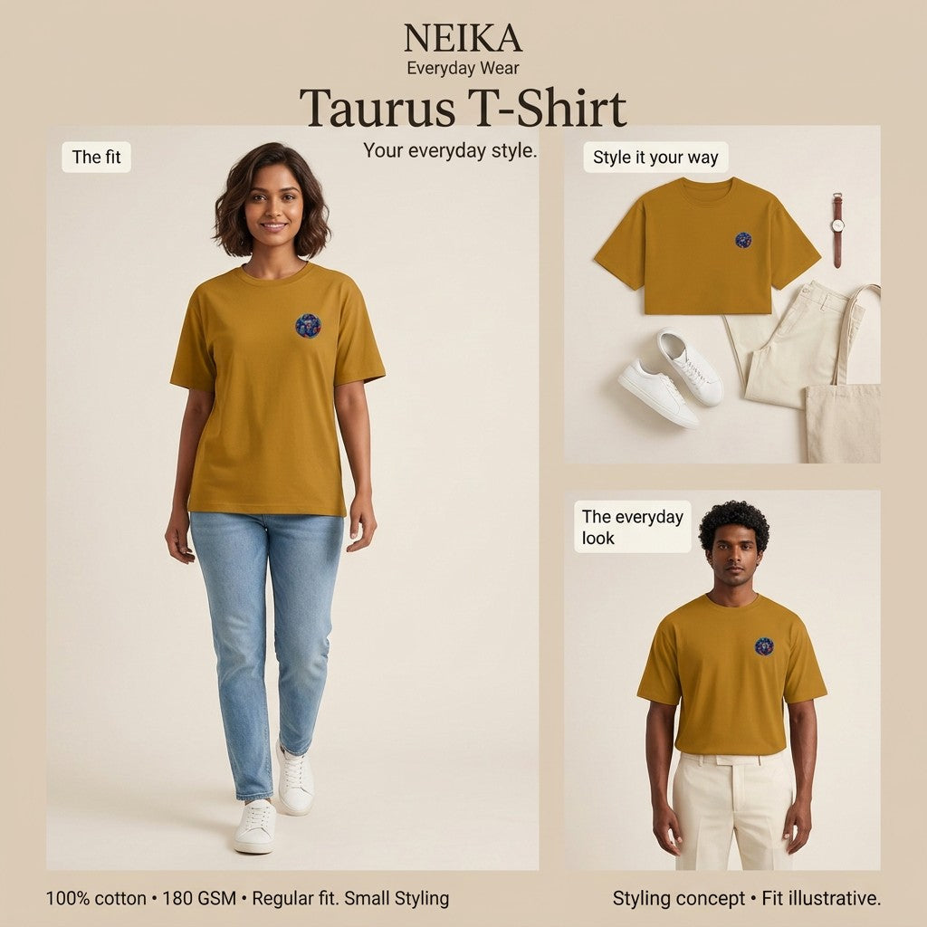 NEIKA Taurus Zodiac Unisex Cotton T-Shirt, 180 GSM Regular Fit