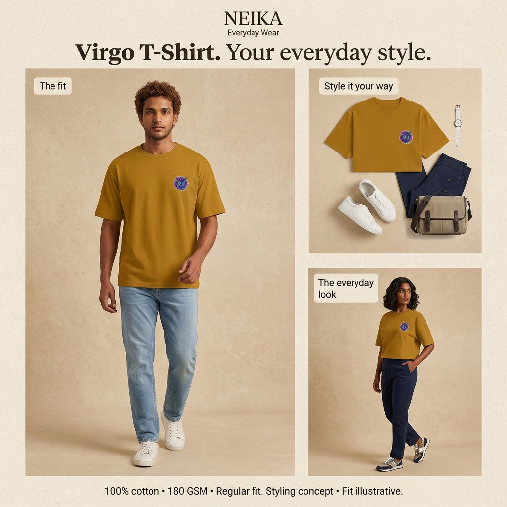 NEIKA Virgo Zodiac Unisex Cotton T-Shirt, 180 GSM Regular Fit