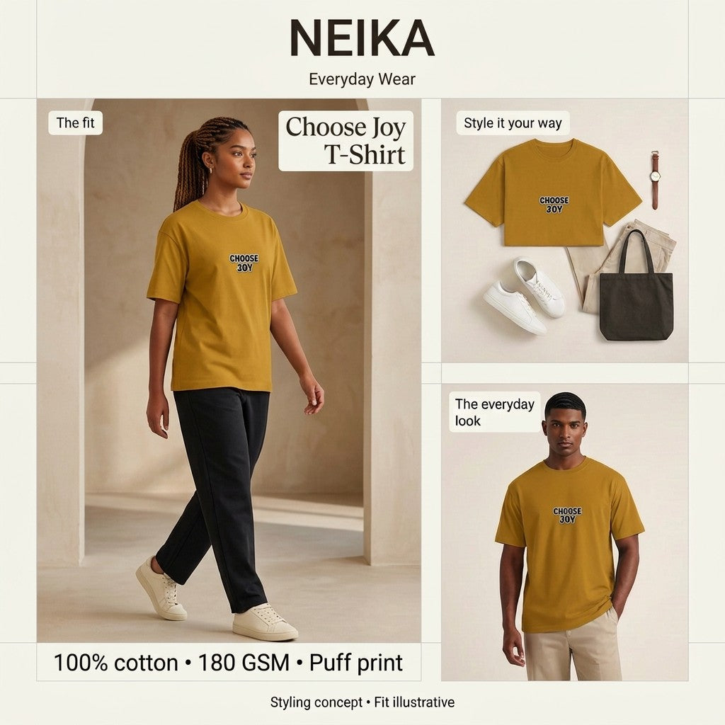 NEIKA Choose Joy Puff Print Cotton T-Shirt, Unisex 180 GSM