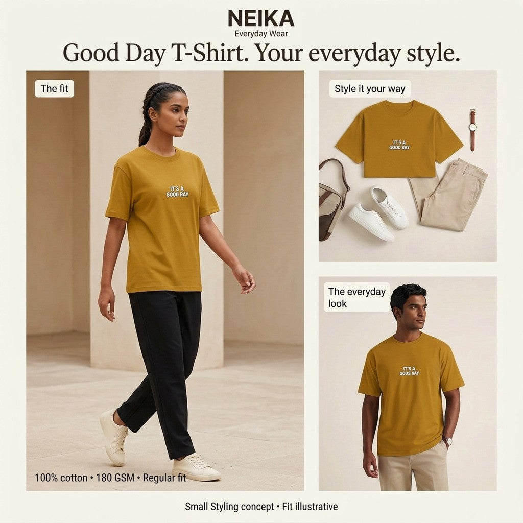 NEIKA It's a Good Day Puff Print Cotton T-Shirt, Unisex 180 GSM