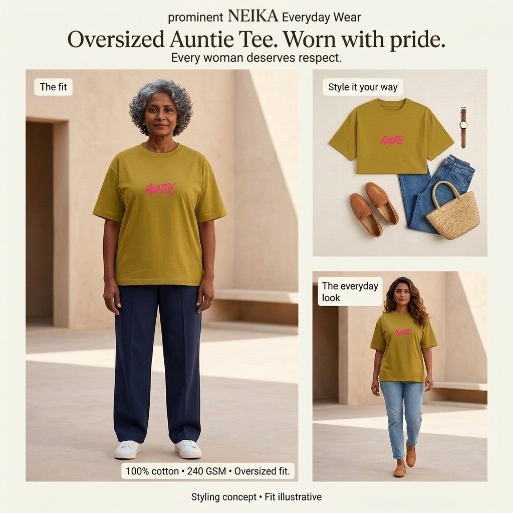 NEIKA Women's Auntie Oversized Cotton T-Shirt, 240 GSM