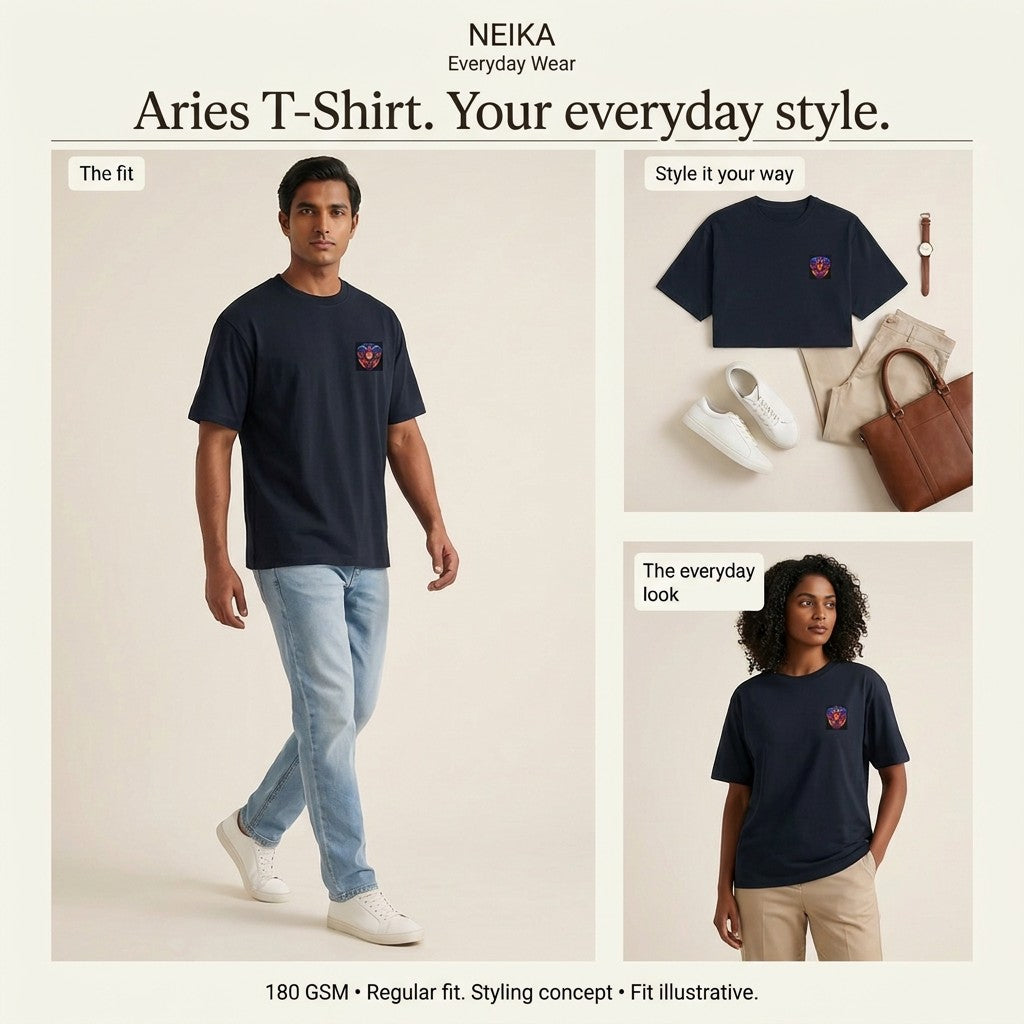 NEIKA Aries Zodiac Unisex Cotton T-Shirt, 180 GSM Regular Fit