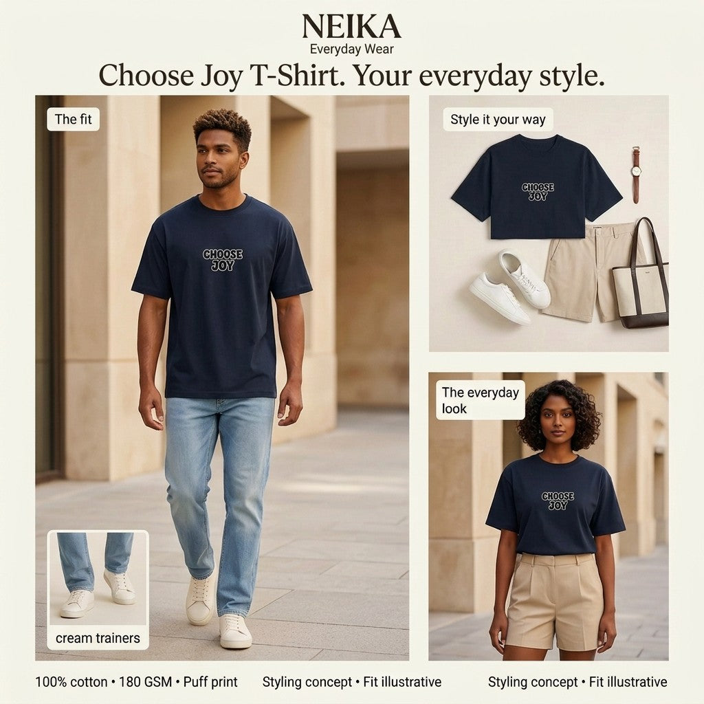 NEIKA Choose Joy Puff Print Cotton T-Shirt, Unisex 180 GSM