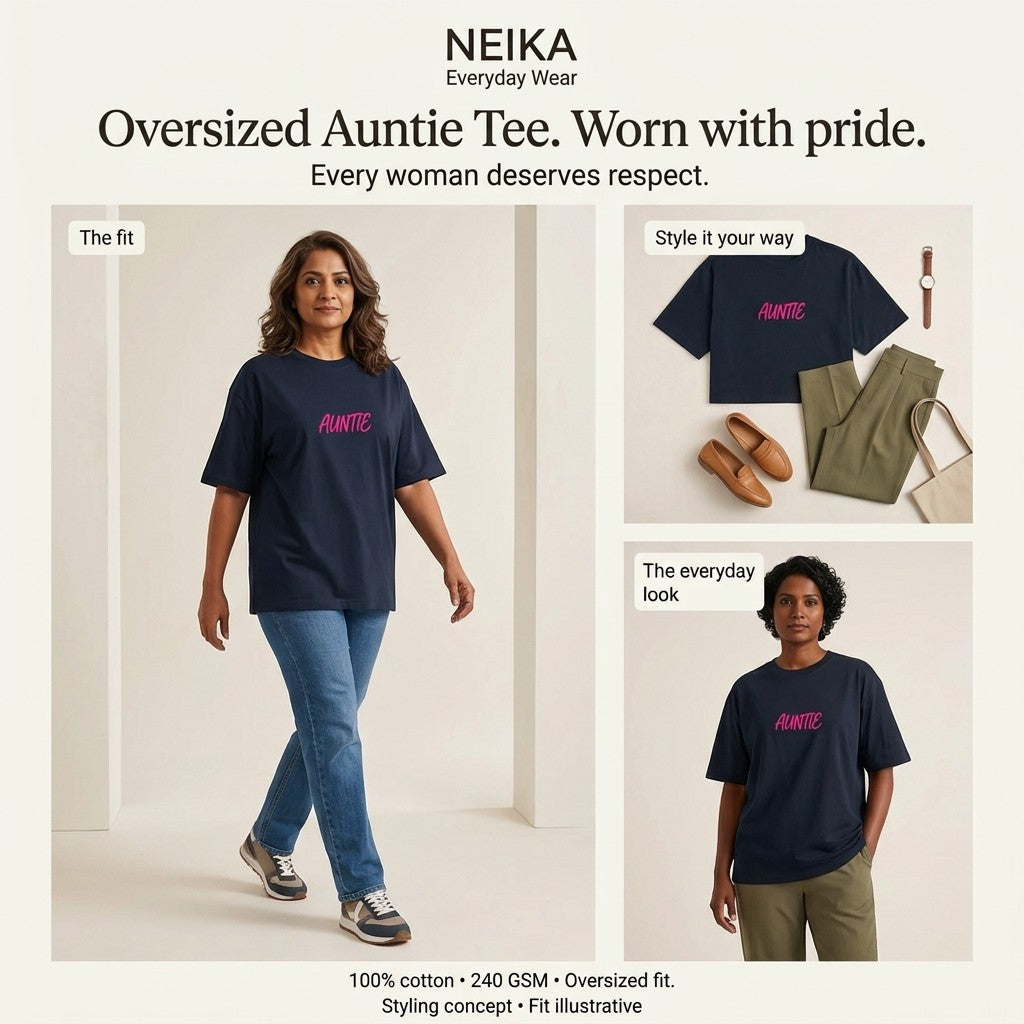NEIKA Women's Auntie Oversized Cotton T-Shirt, 240 GSM