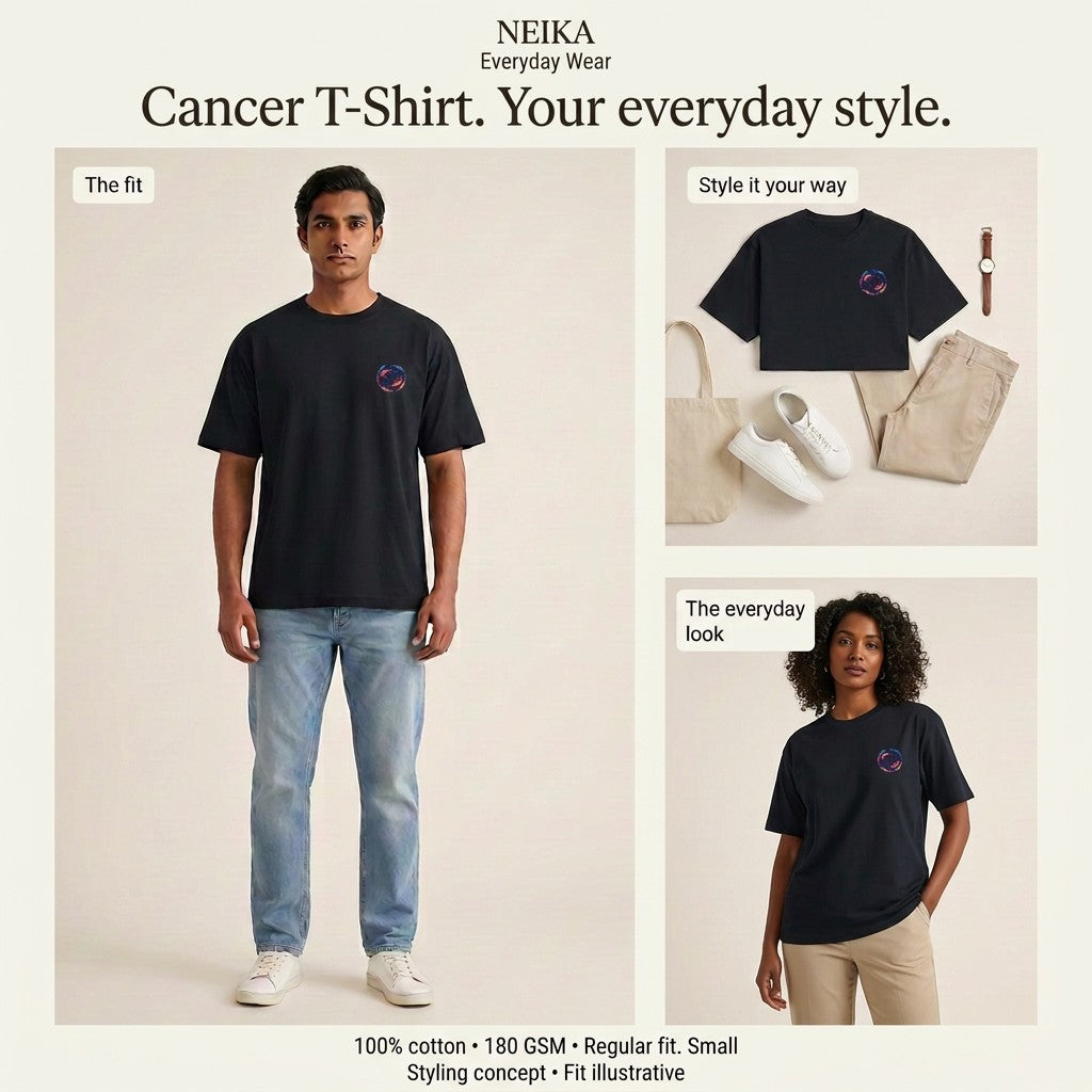 NEIKA Cancer Zodiac Unisex Cotton T-Shirt, 180 GSM Regular Fit