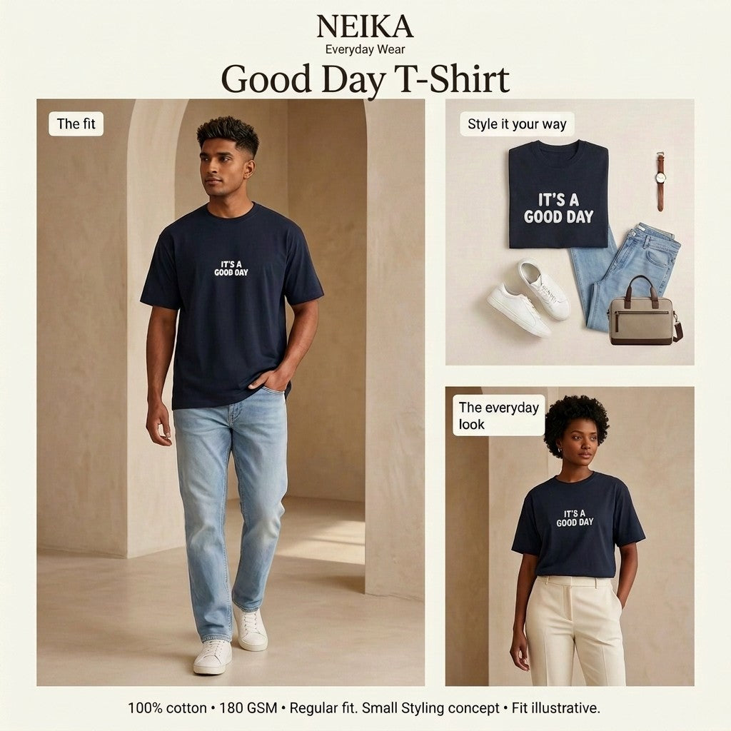 NEIKA It's a Good Day Puff Print Cotton T-Shirt, Unisex 180 GSM