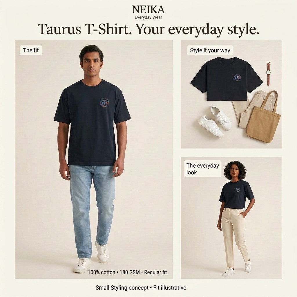 NEIKA Taurus Zodiac Unisex Cotton T-Shirt, 180 GSM Regular Fit