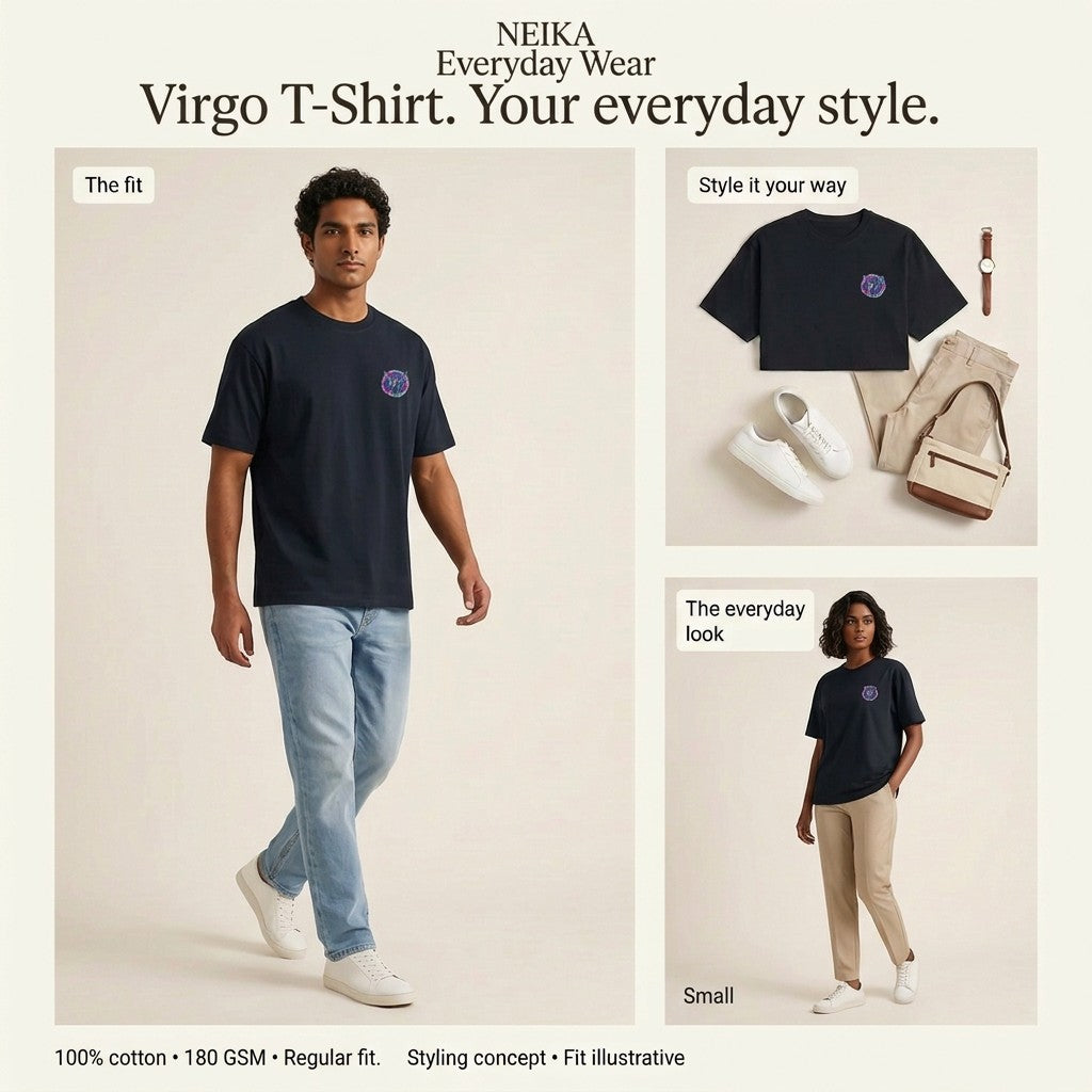 NEIKA Virgo Zodiac Unisex Cotton T-Shirt, 180 GSM Regular Fit