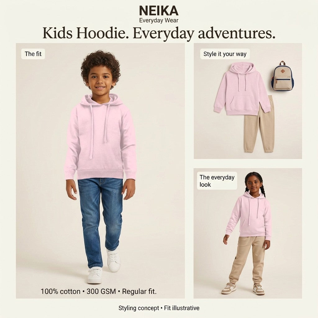 NEIKA Kids' Cotton Hoodie, 300 GSM Unisex Regular Fit