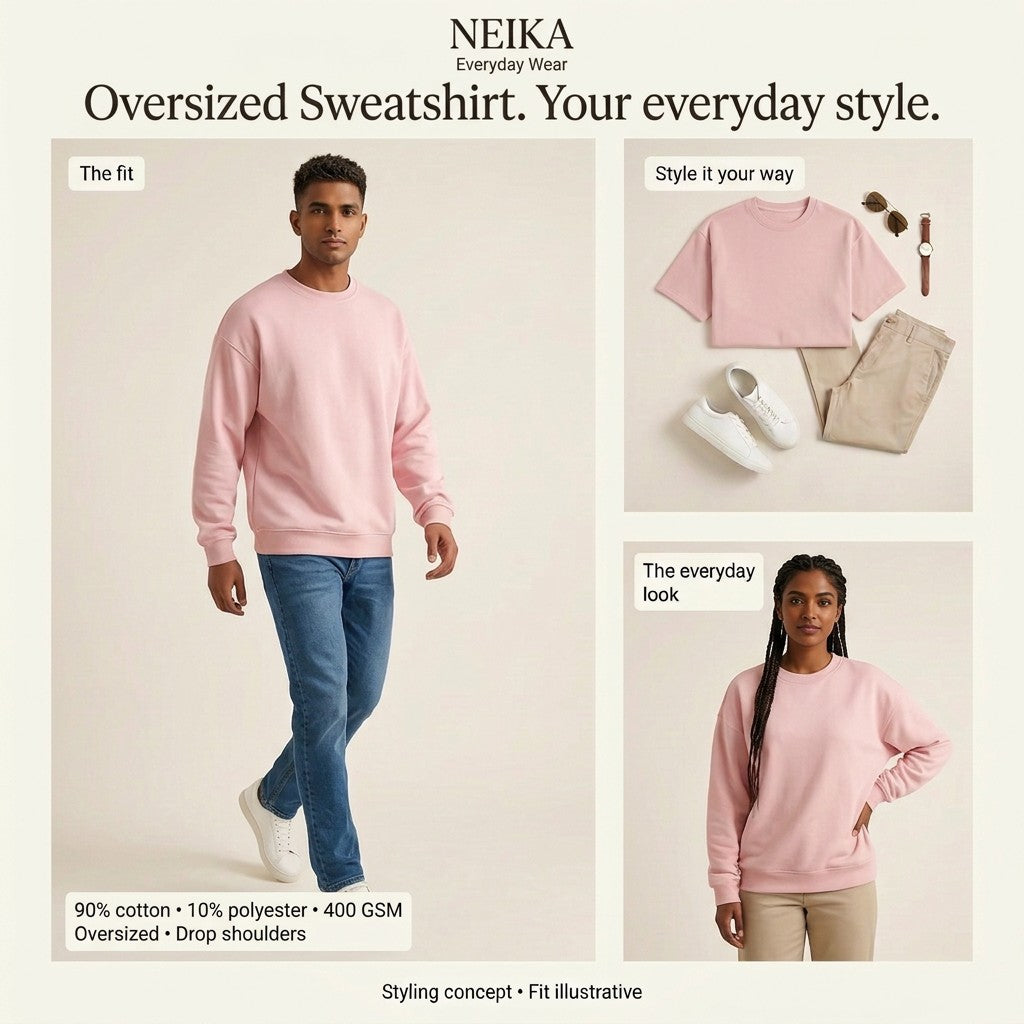 NEIKA Unisex Oversized Sweatshirt, 400 GSM Cotton Blend