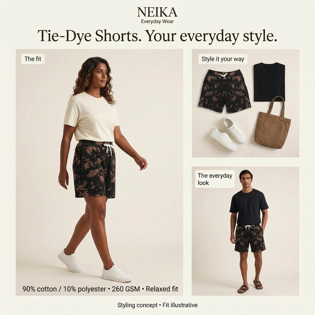 NEIKA Unisex Tie-Dye Shorts with Pockets, 260 GSM Cotton Blend