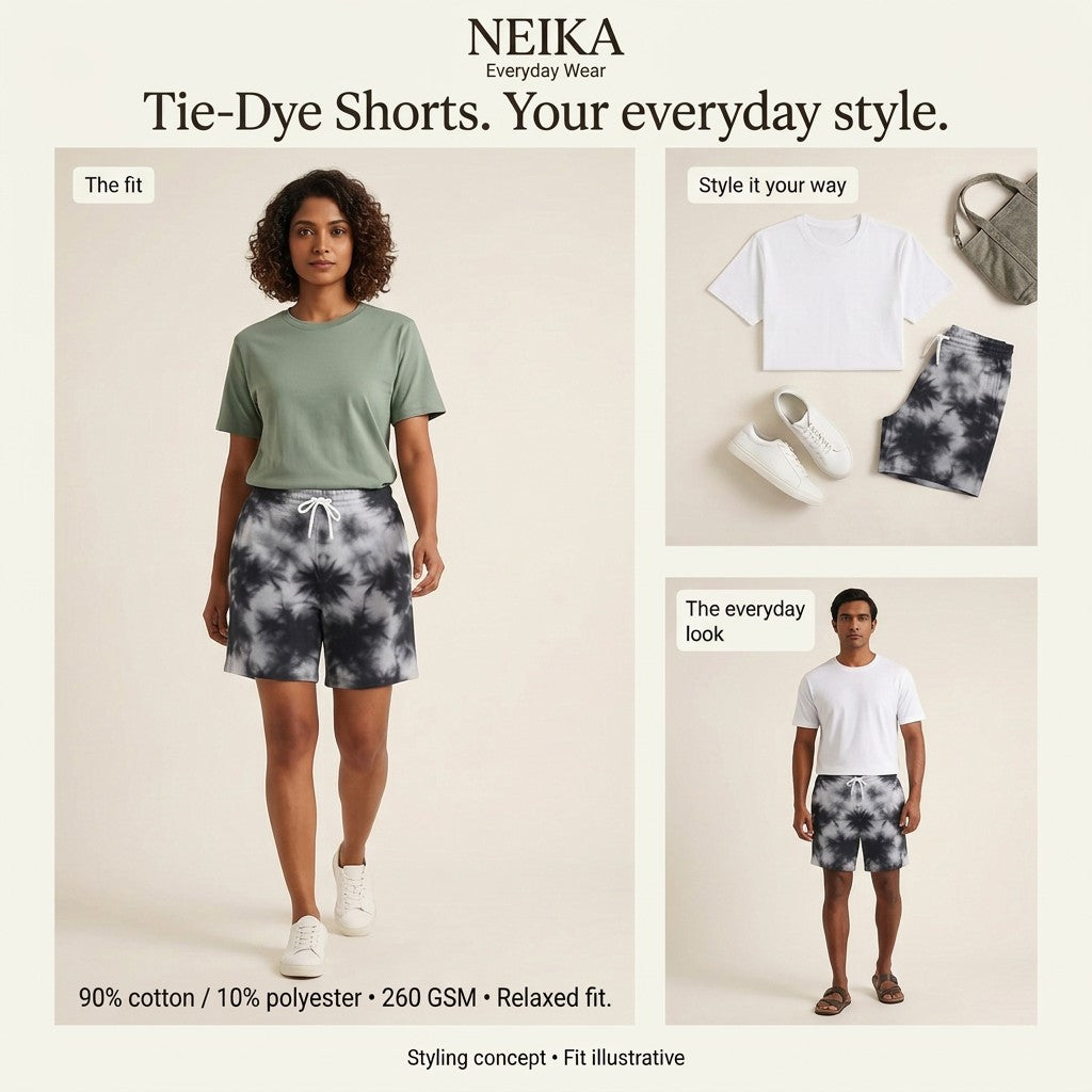 NEIKA Unisex Tie-Dye Shorts with Pockets, 260 GSM Cotton Blend