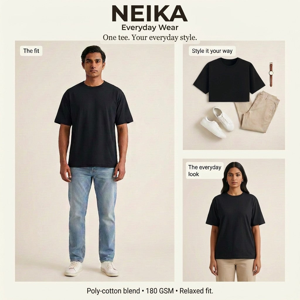 NEIKA Unisex Basic Poly-Cotton T-Shirt, Relaxed Fit
