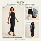 NEIKA Women's Stretch Bodycon Dress with Side Slit, 220 GSM