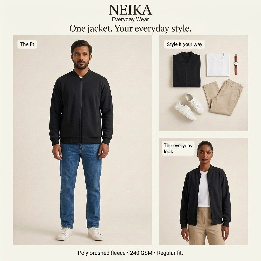 NEIKA Unisex Printed Fleece Bomber Jacket, 240 GSM