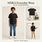 NEIKA Boys' Cotton Crew Neck T-Shirt, Regular Fit