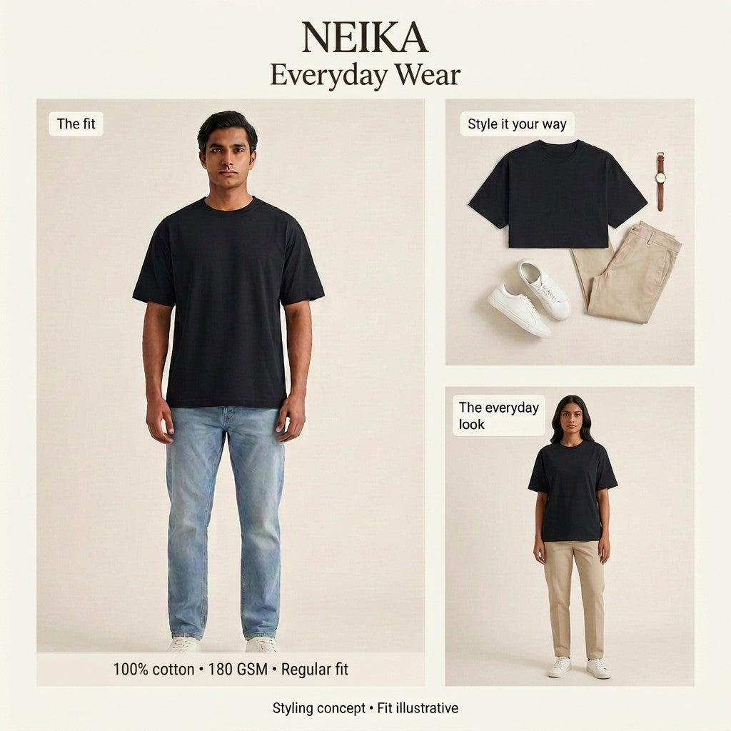 NEIKA Unisex Classic Cotton Crew T-Shirt, Regular Fit