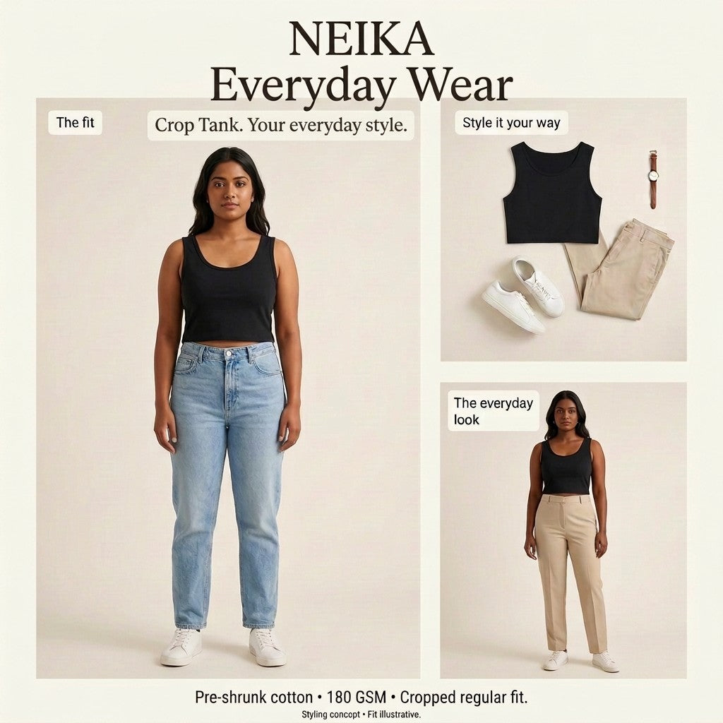 NEIKA Women's Cotton Crop Tank Top, 180 GSM Regular Fit