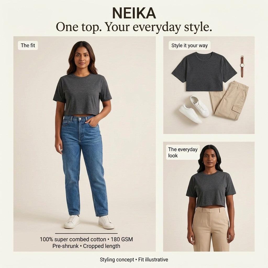 NEIKA Cotton Crop Top, Half Sleeve