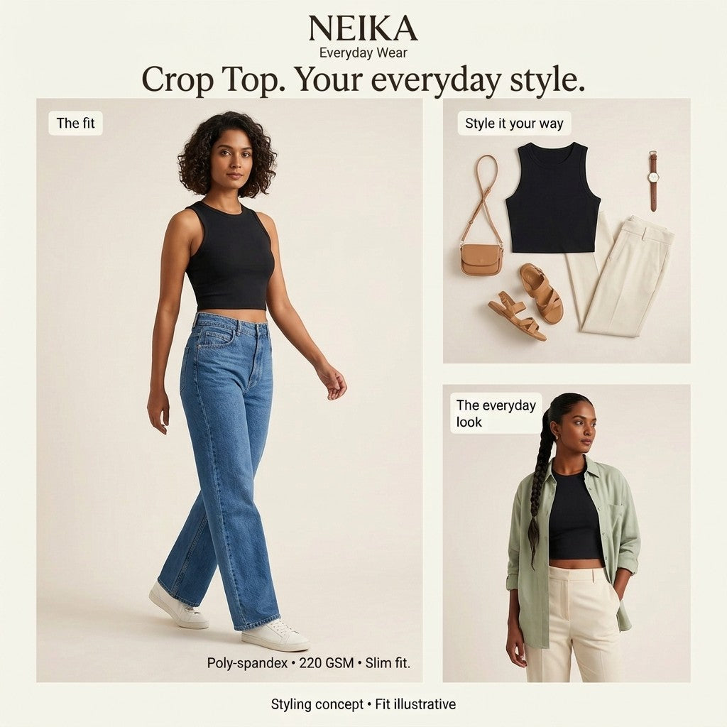 NEIKA Women's Stretch Crew Neck Crop Top, 220 GSM Poly-Spandex