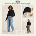NEIKA Women's Cropped Cotton Hoodie, 320 GSM Derby Rib Trim
