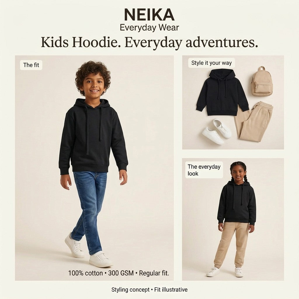 NEIKA Kids' Cotton Hoodie, 300 GSM Unisex Regular Fit