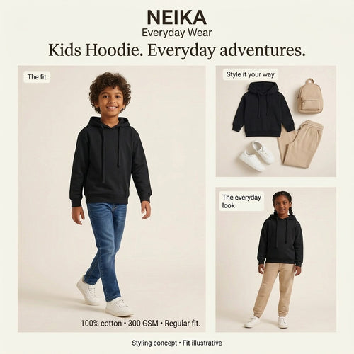 NEIKA Kids' Cotton Hoodie, 300 GSM Unisex Regular Fit