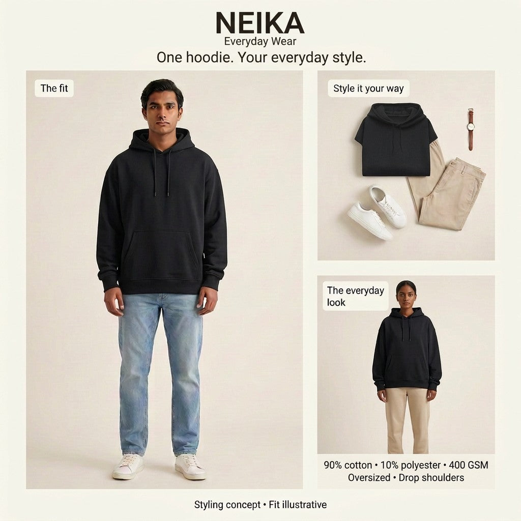NEIKA Unisex Oversized Hoodie, 400 GSM Cotton Blend
