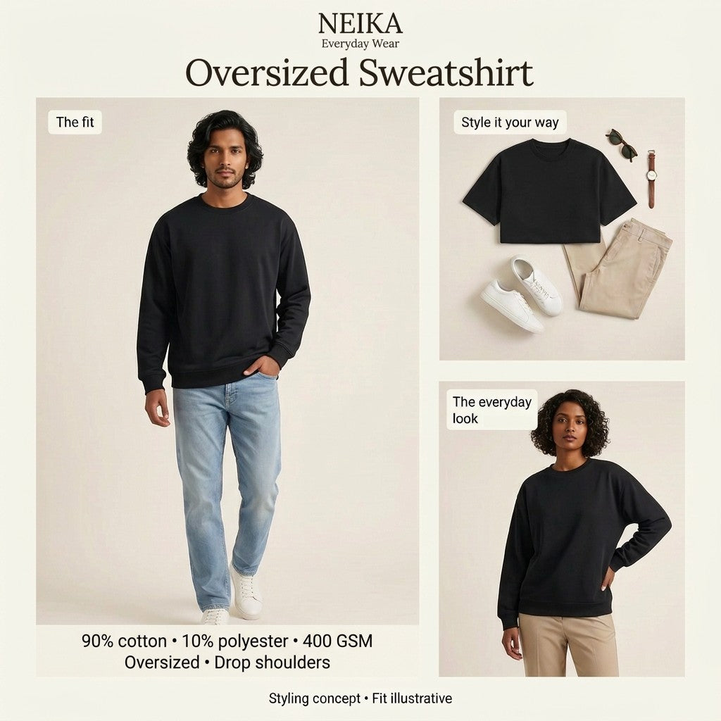 NEIKA Unisex Oversized Sweatshirt, 400 GSM Cotton Blend