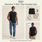 NEIKA Men's Sleeveless Cotton T-Shirt, 180 GSM Regular Fit