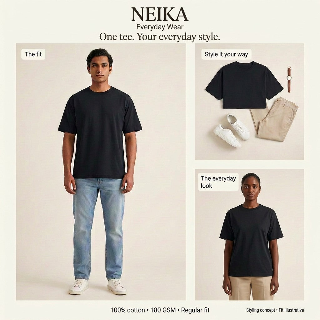 NEIKA Unisex Standard Cotton Crew T-Shirt, Regular Fit