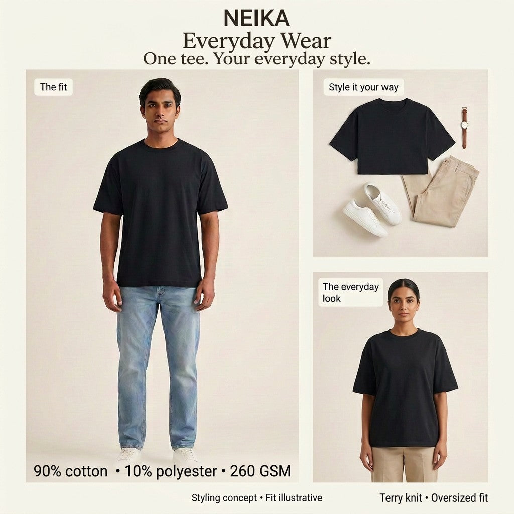 NEIKA Unisex Terry Oversized T-Shirt, 260 GSM Cotton Blend