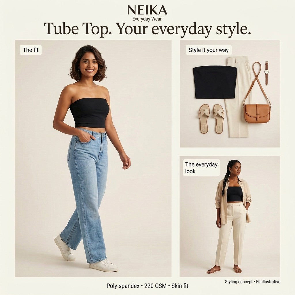 NEIKA Women's Black Stretch Tube Top, 220 GSM