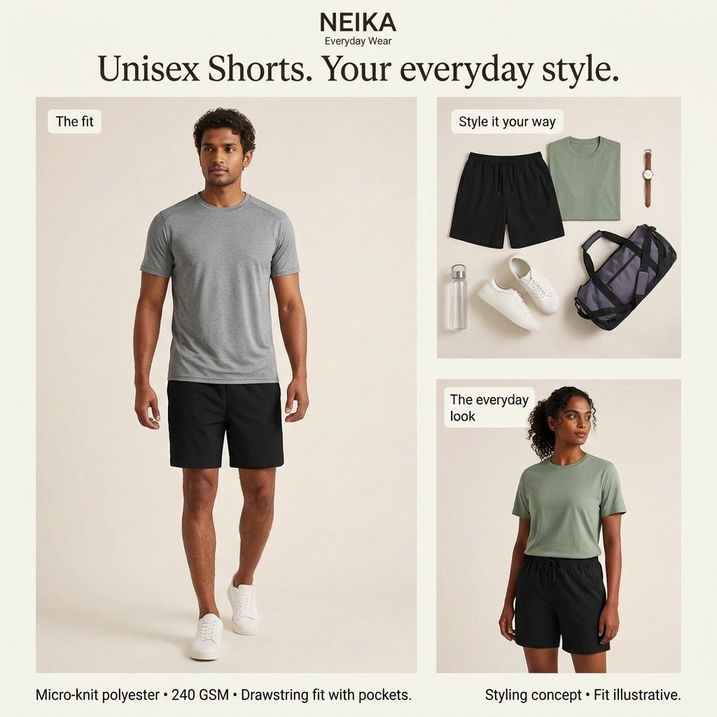 NEIKA Unisex Micro-Knit Shorts with Pockets, 240 GSM