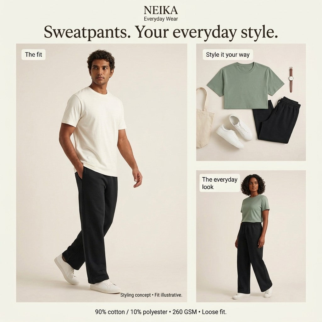 NEIKA Unisex Terry Sweatpants with Pockets, 260 GSM Loose Fit