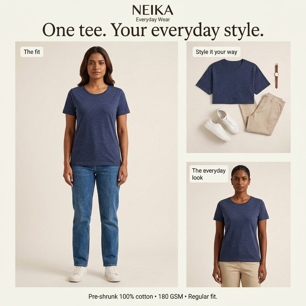 NEIKA Women's Classic Cotton T-Shirt, Regular Fit